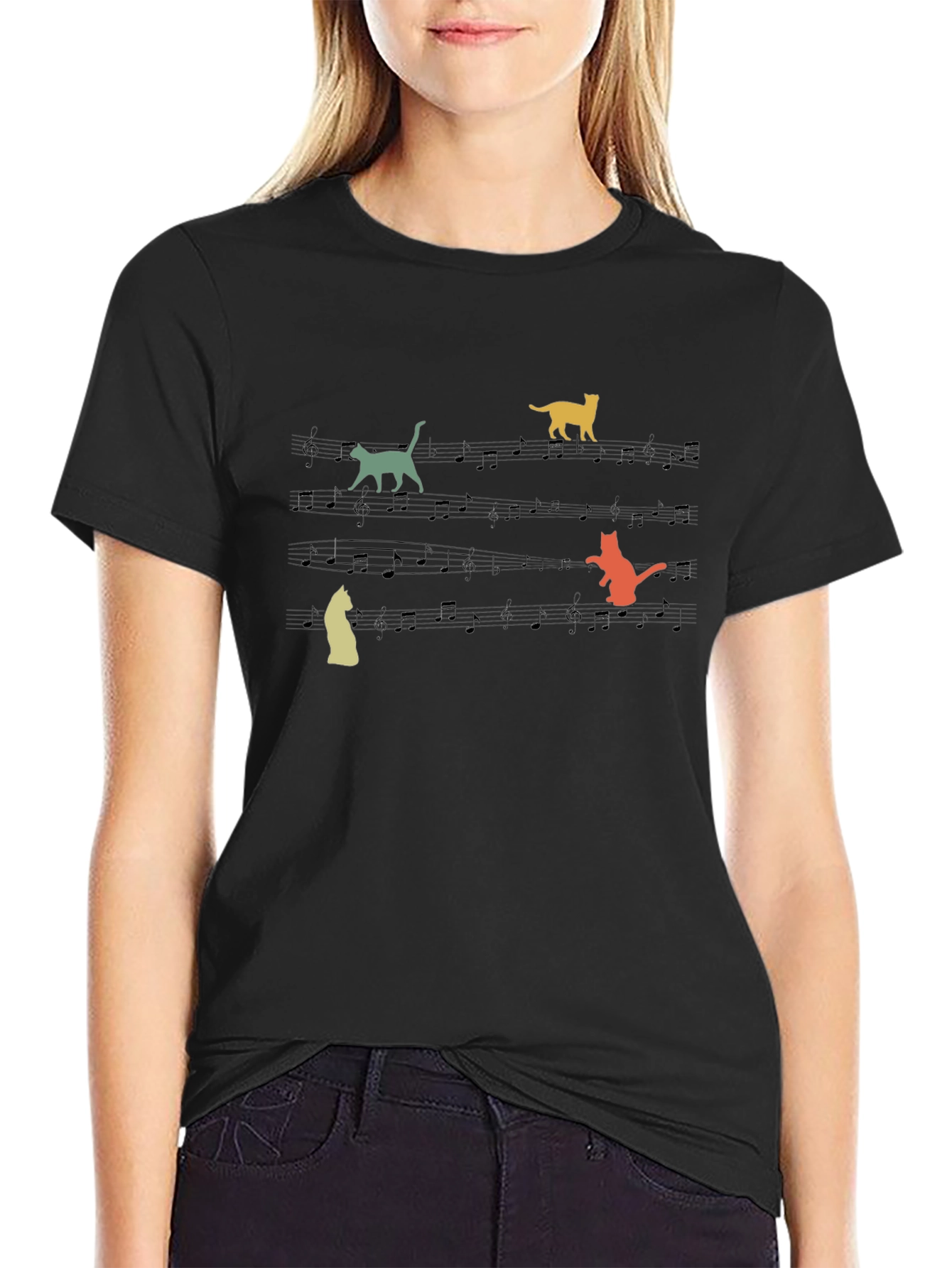 Musical Cats Graphic Tee - Black