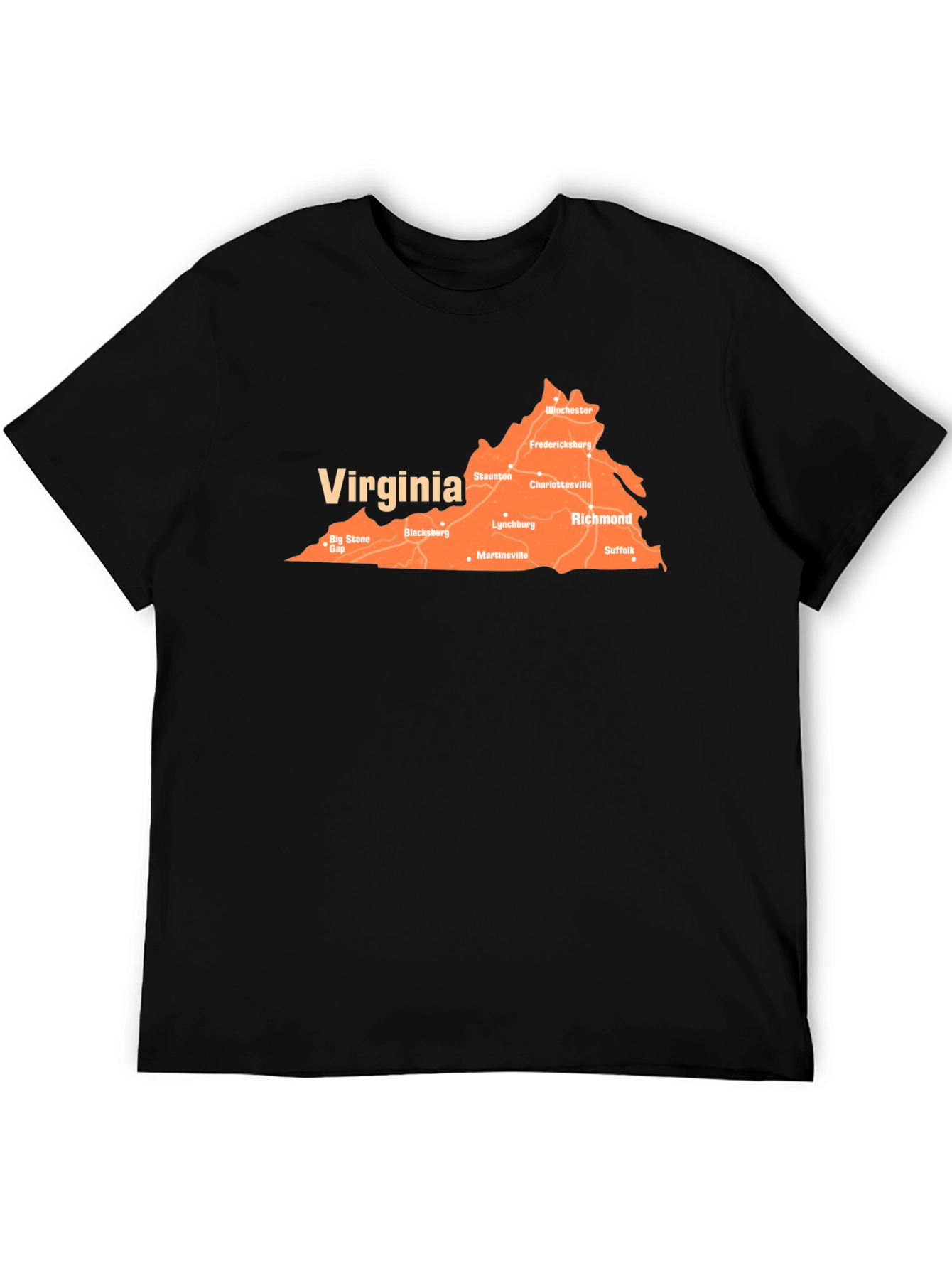 Virginia Map T-Shirt - Black Cotton State Pride Tee