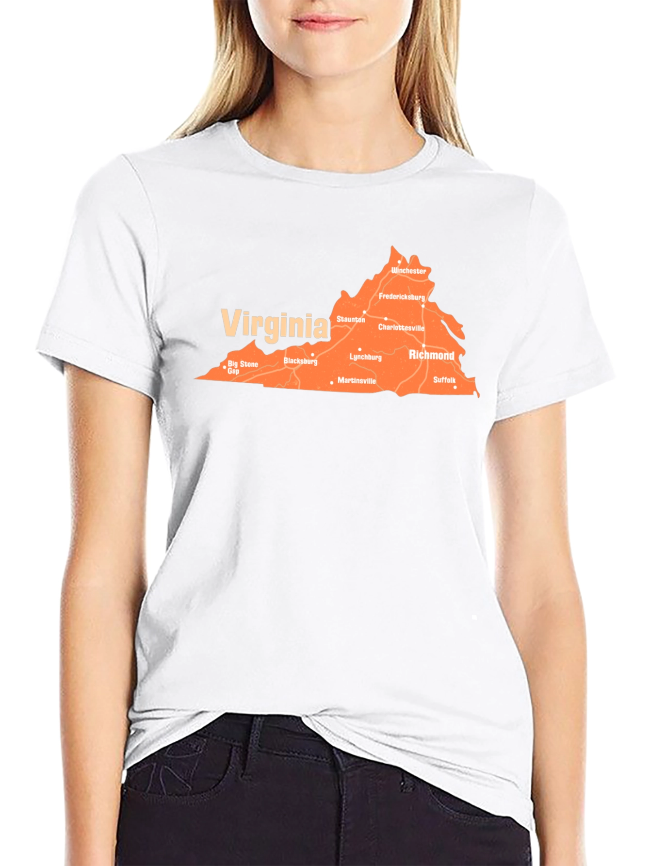 Virginia Map T-Shirt - Black Cotton State Pride Tee