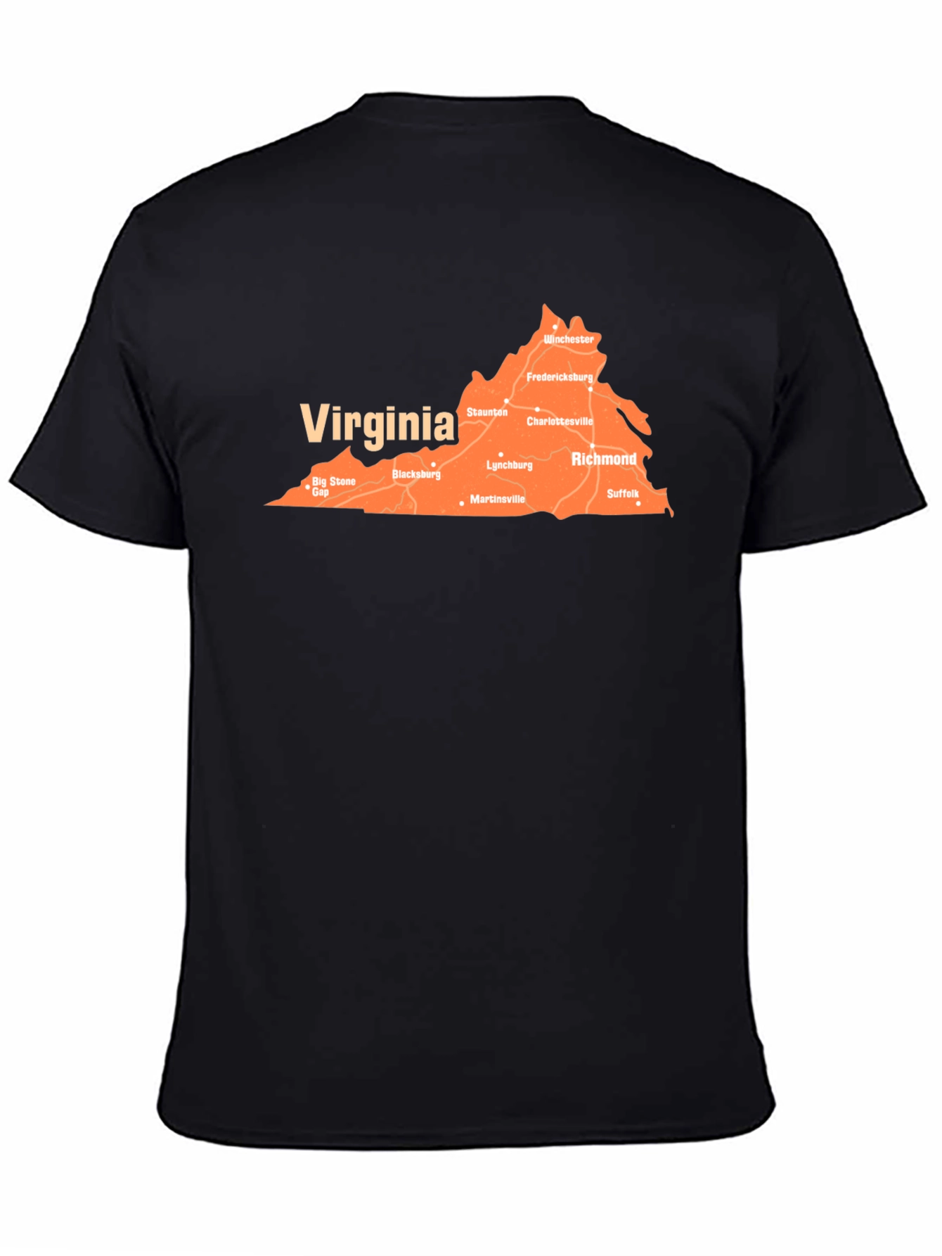 Virginia Map T-Shirt - Black Cotton State Pride Tee