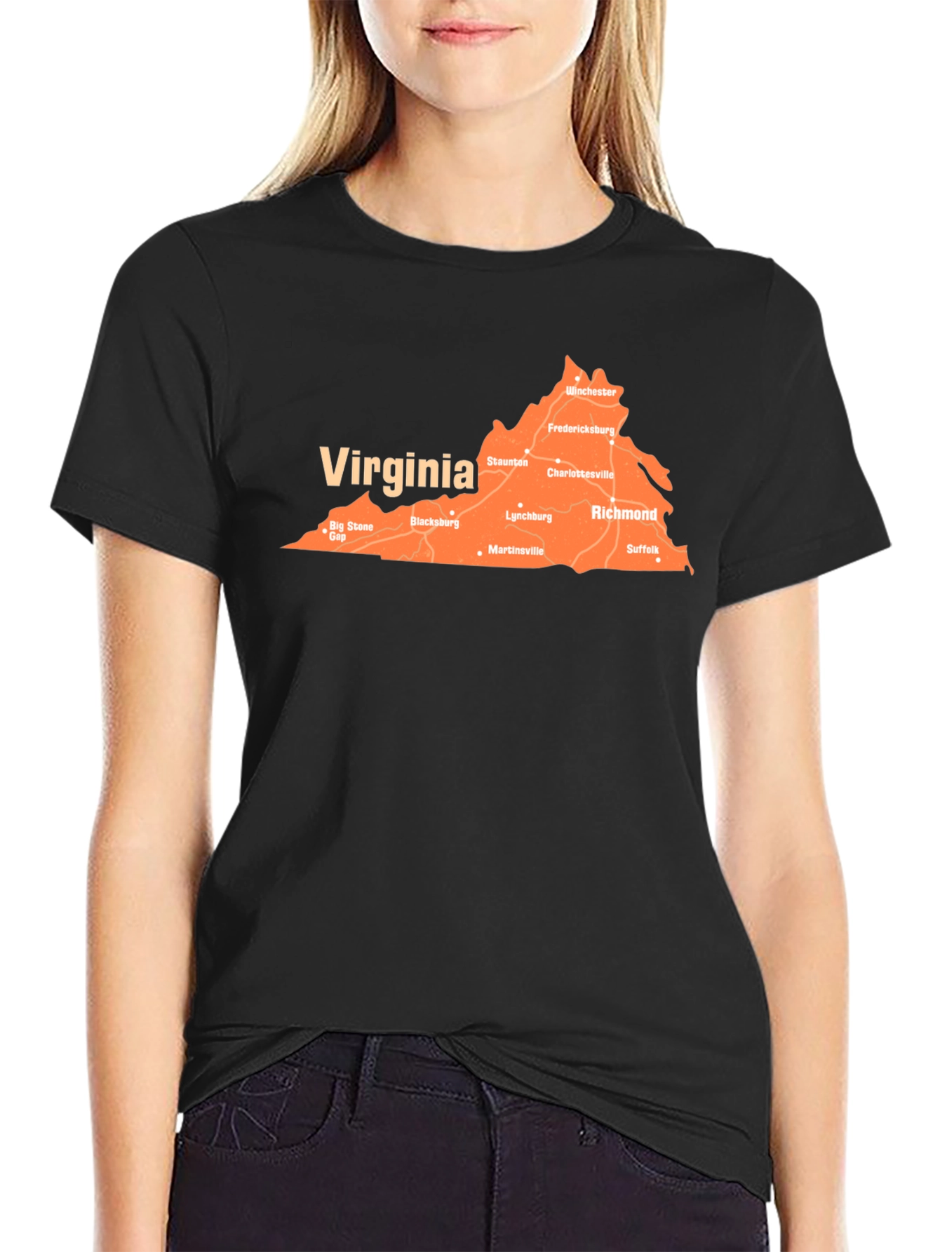 Virginia Map T-Shirt - Black Cotton State Pride Tee