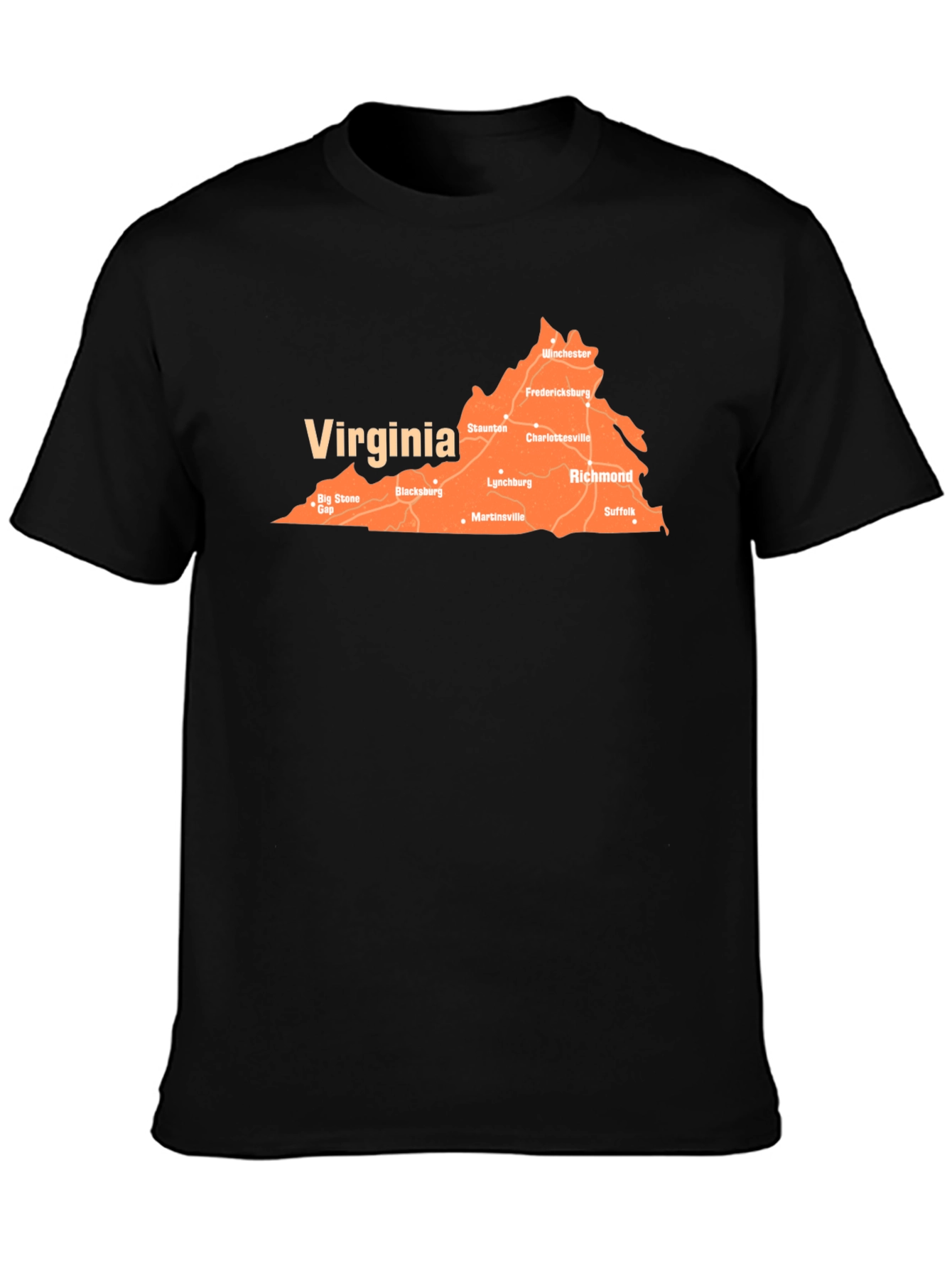Virginia Map T-Shirt - Black Cotton State Pride Tee