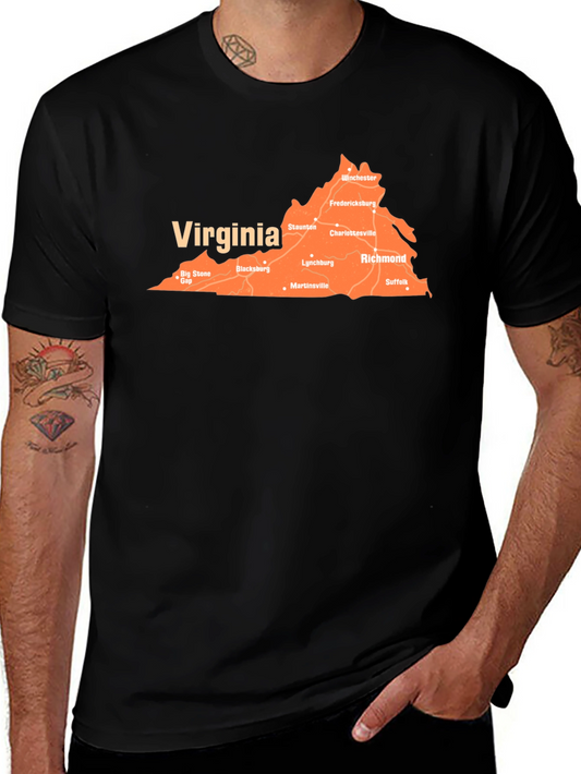 Virginia Map T-Shirt - Black Cotton State Pride Tee