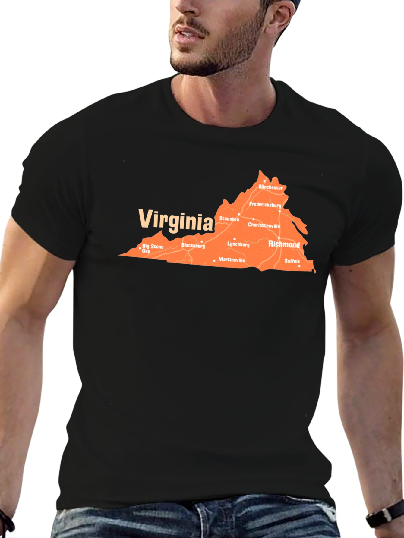 Virginia Map T-Shirt - Black Cotton State Pride Tee