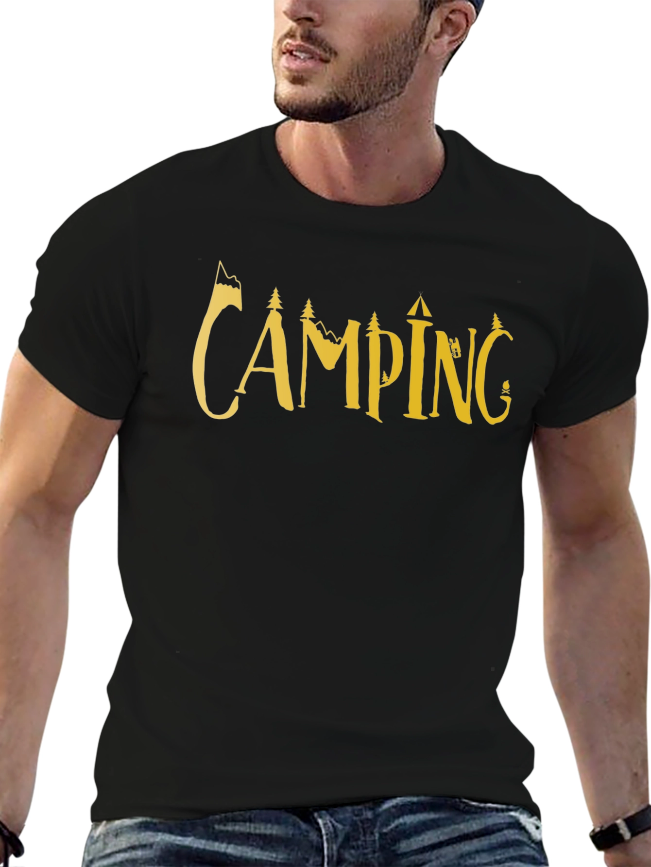 Camping Adventure T-Shirt - Black Cotton Tee