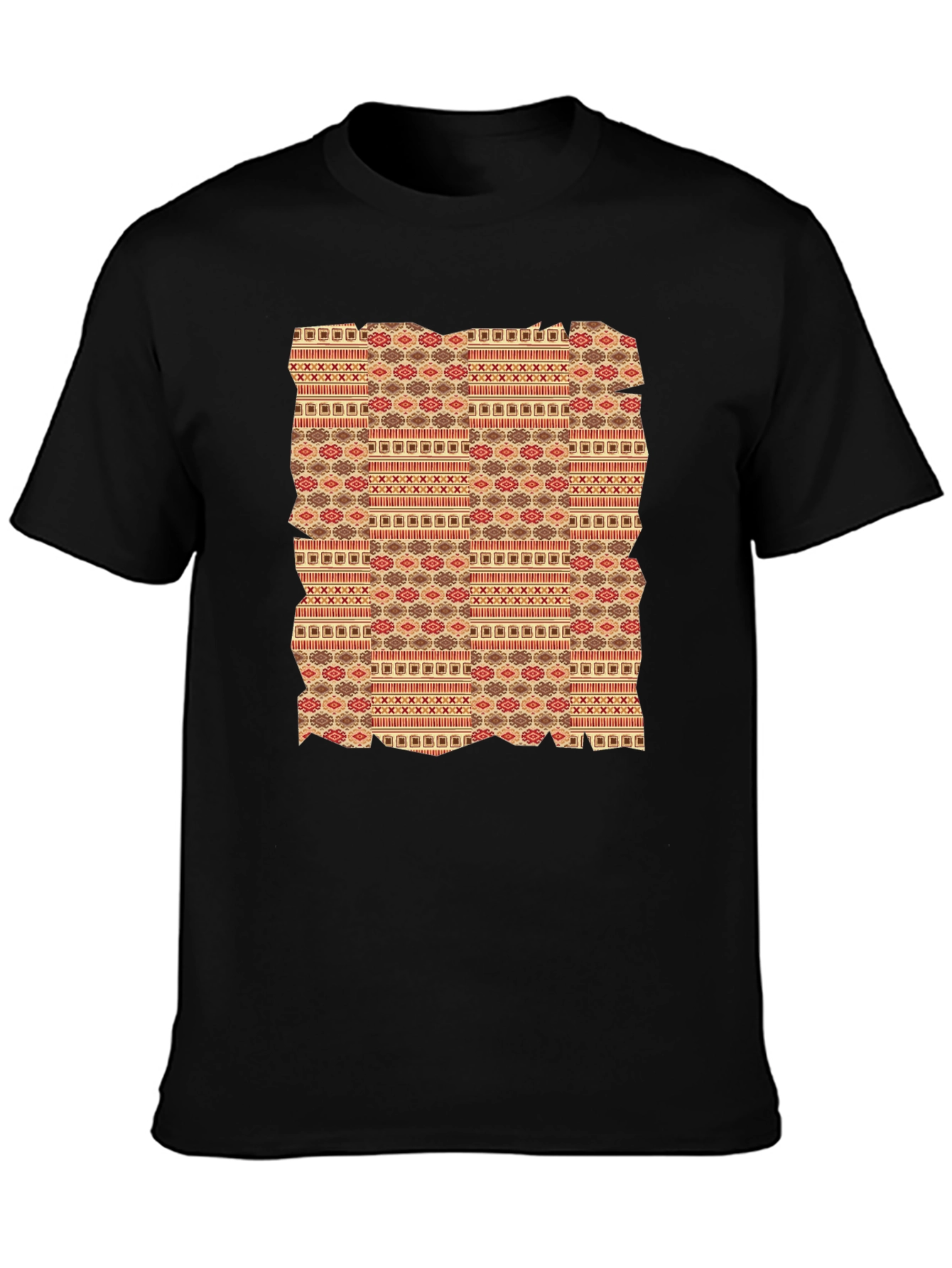 Tribal Pattern Graphic Tee - Black Crew Neck