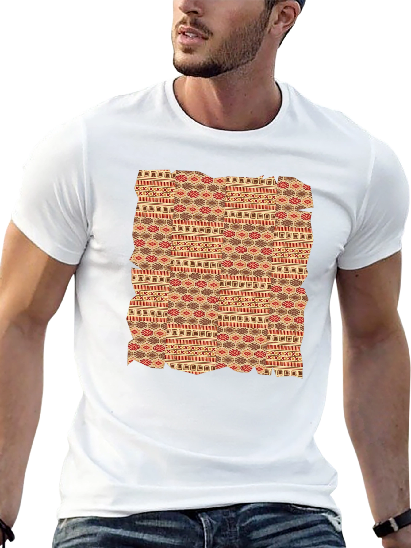 Tribal Pattern Graphic Tee - Black Crew Neck