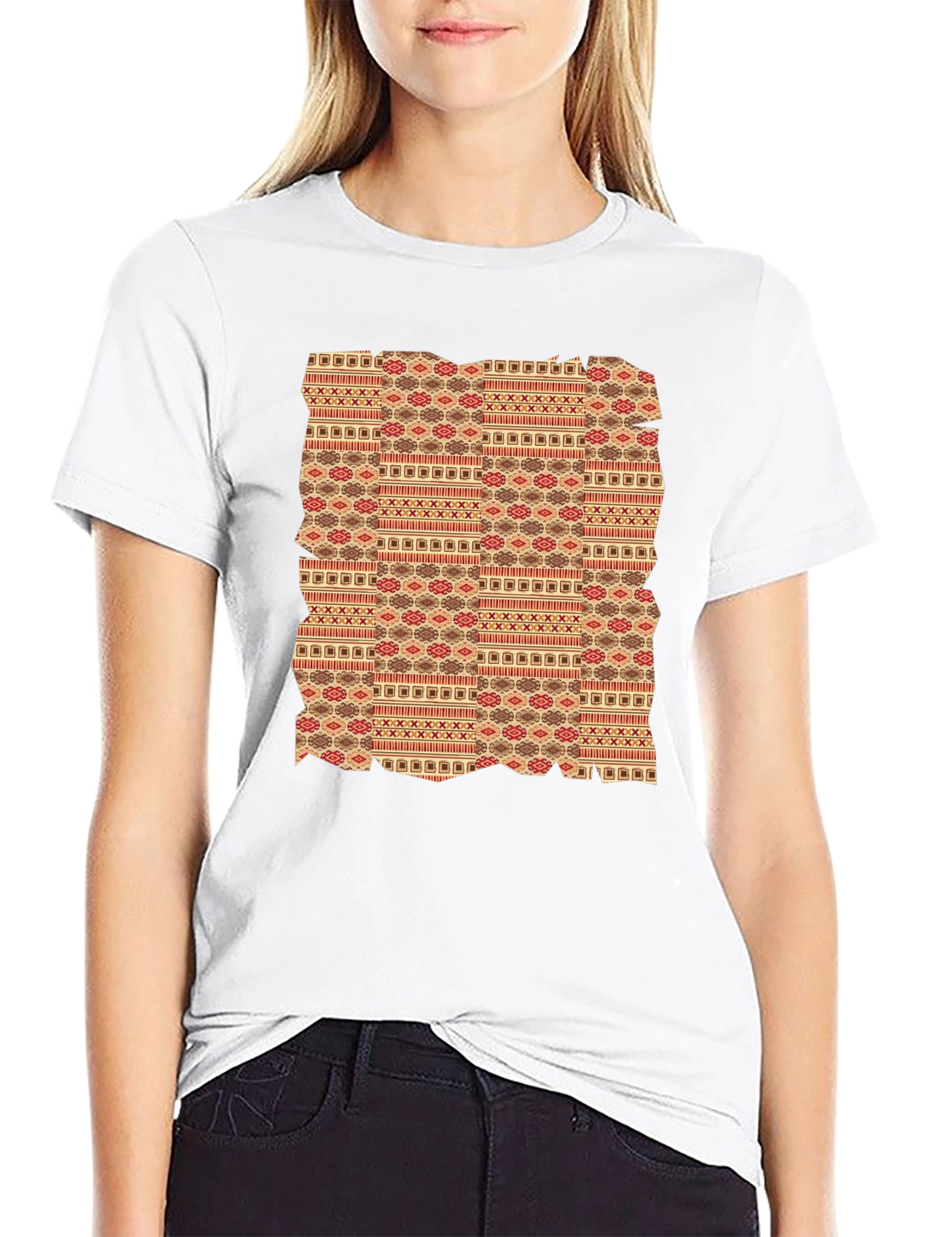 Tribal Pattern Graphic Tee - Black Crew Neck