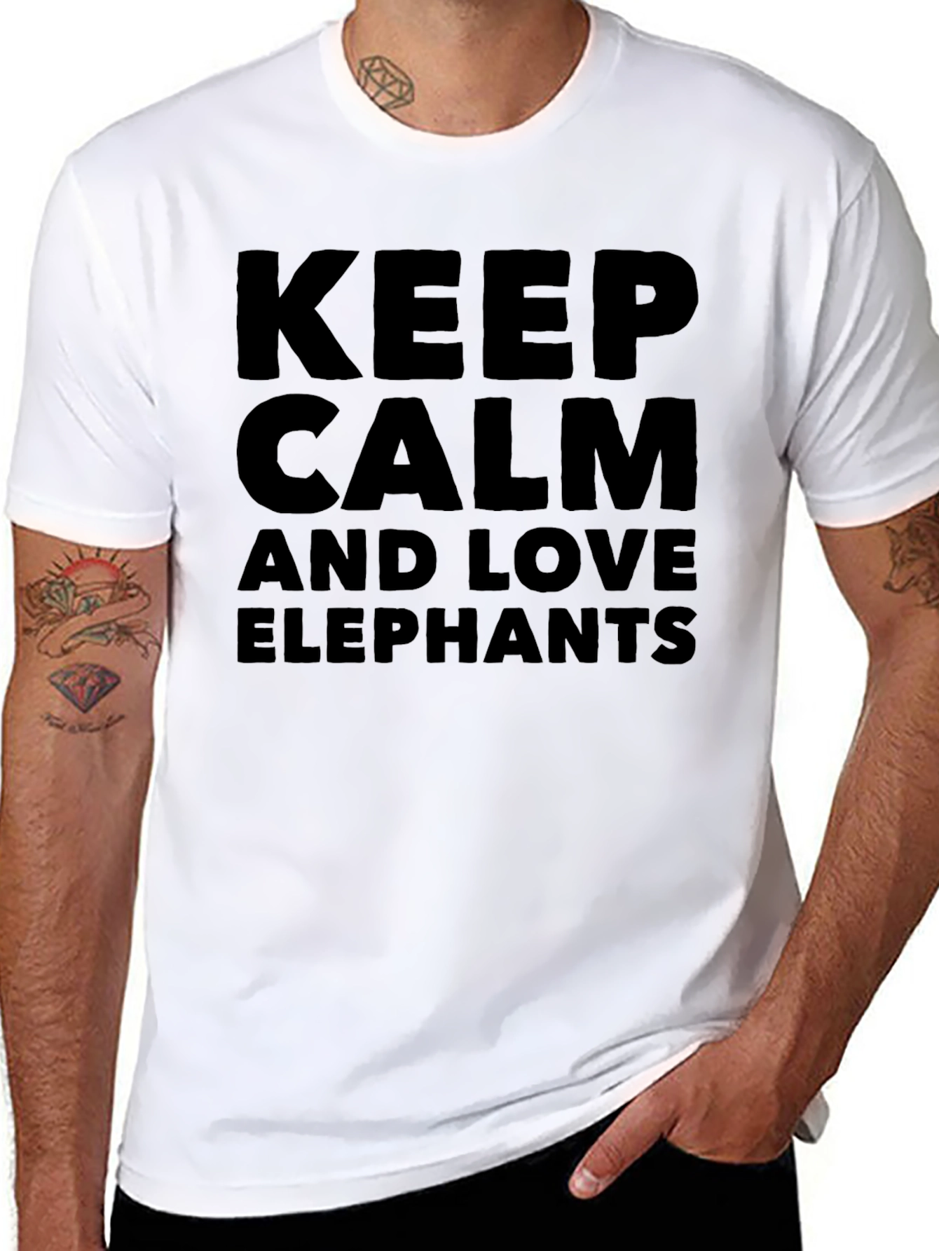 Keep Calm Love Elephants Mens Black T-Shirt