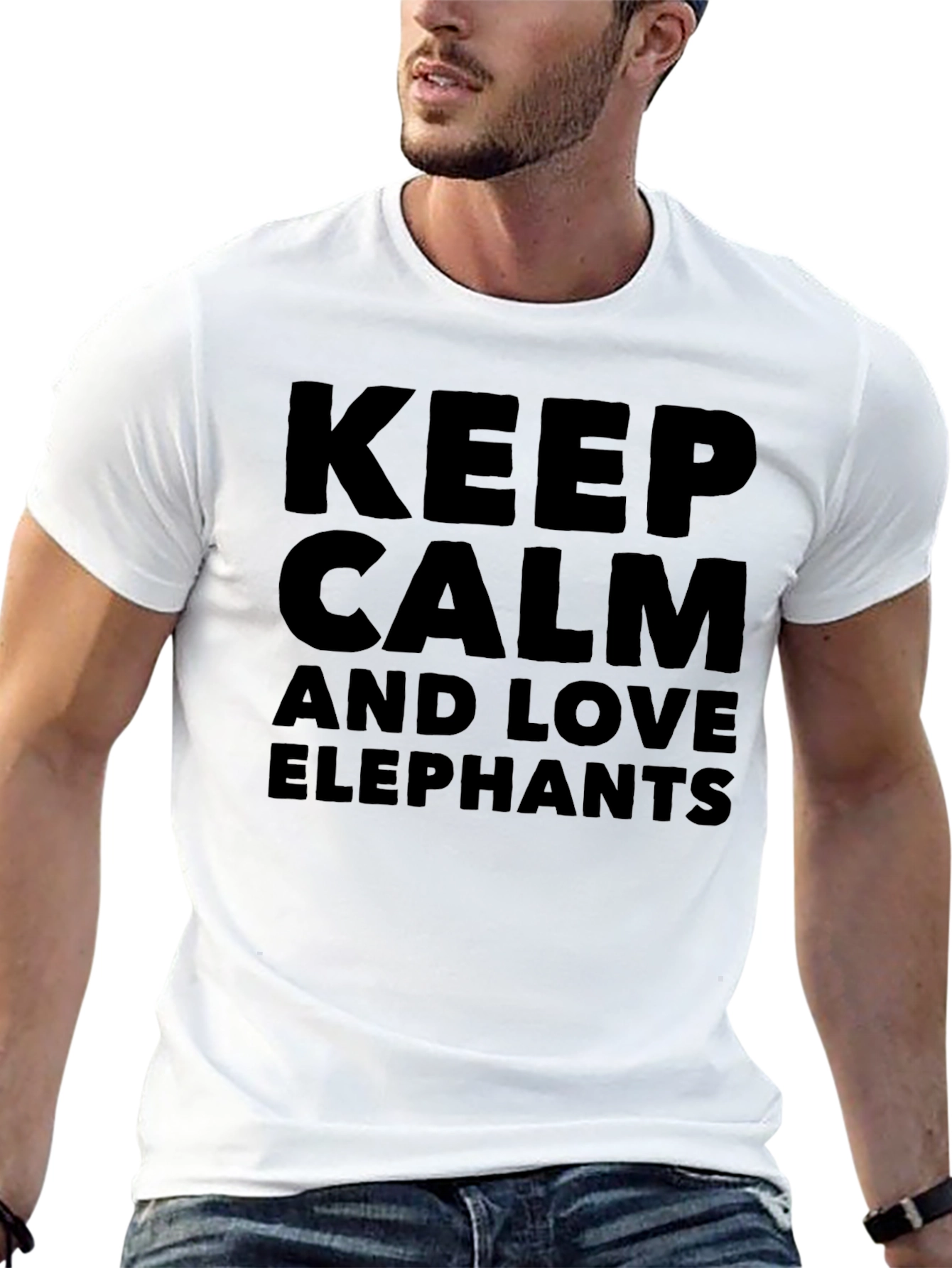 Keep Calm Love Elephants Mens Black T-Shirt