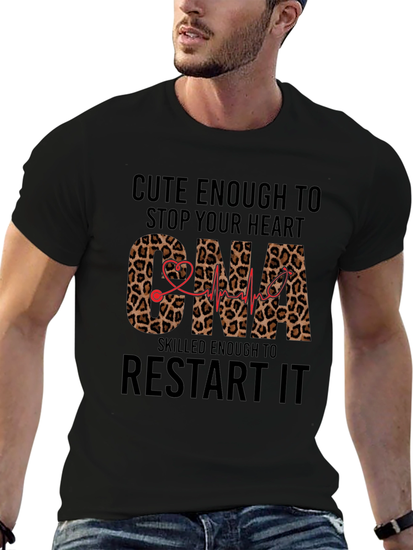 Cute CNA T-Shirt - Leopard Print Heartbeat