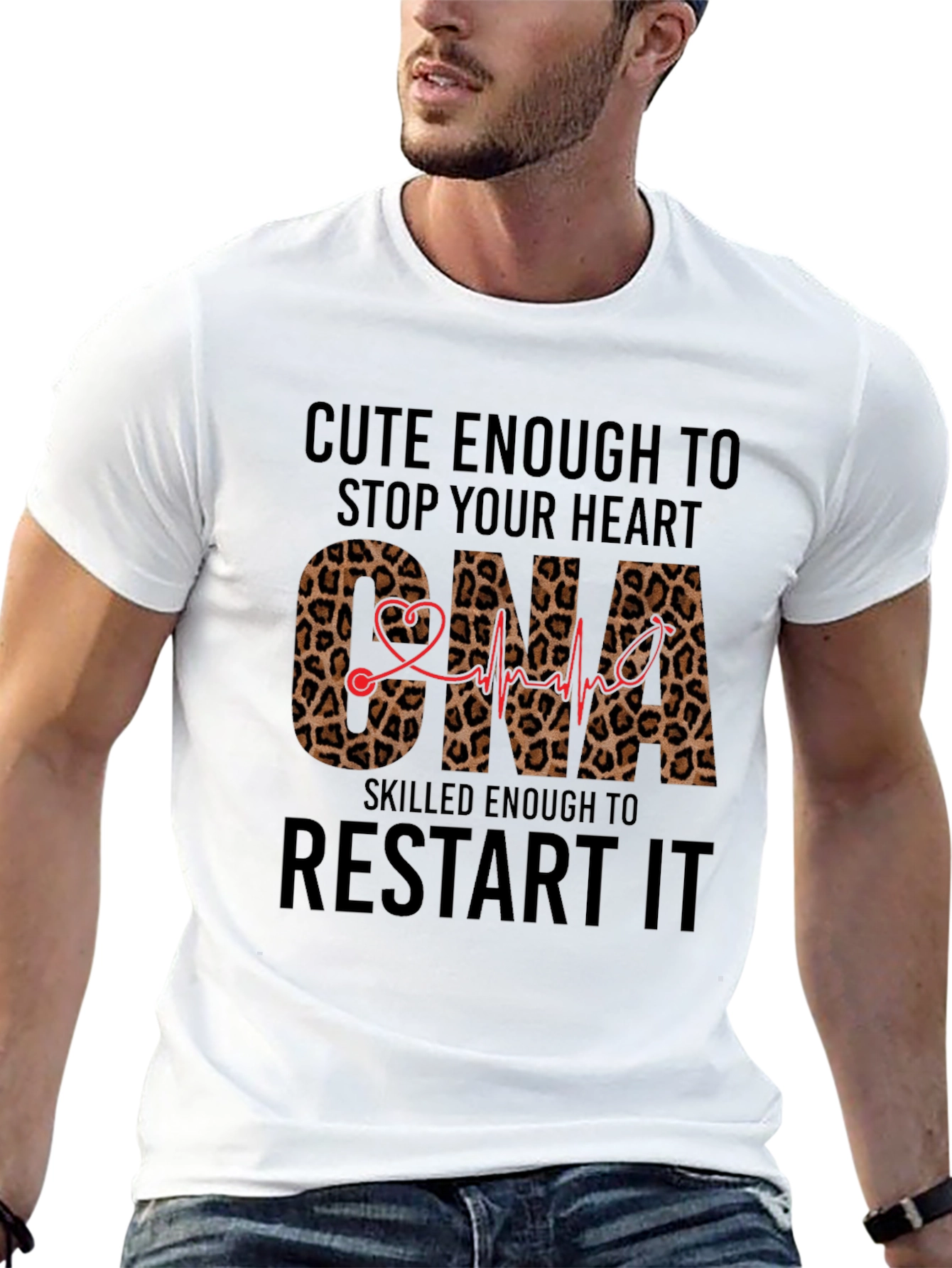 Cute CNA T-Shirt - Leopard Print Heartbeat