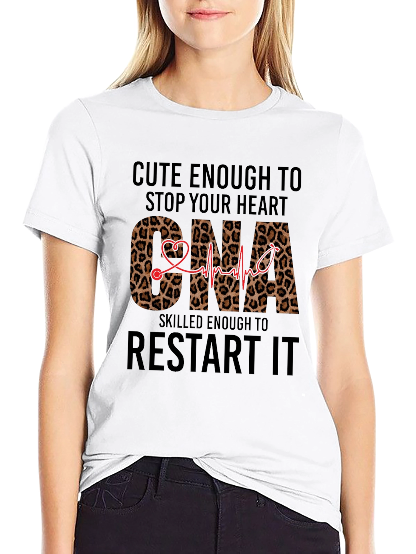 Cute CNA T-Shirt - Leopard Print Heartbeat