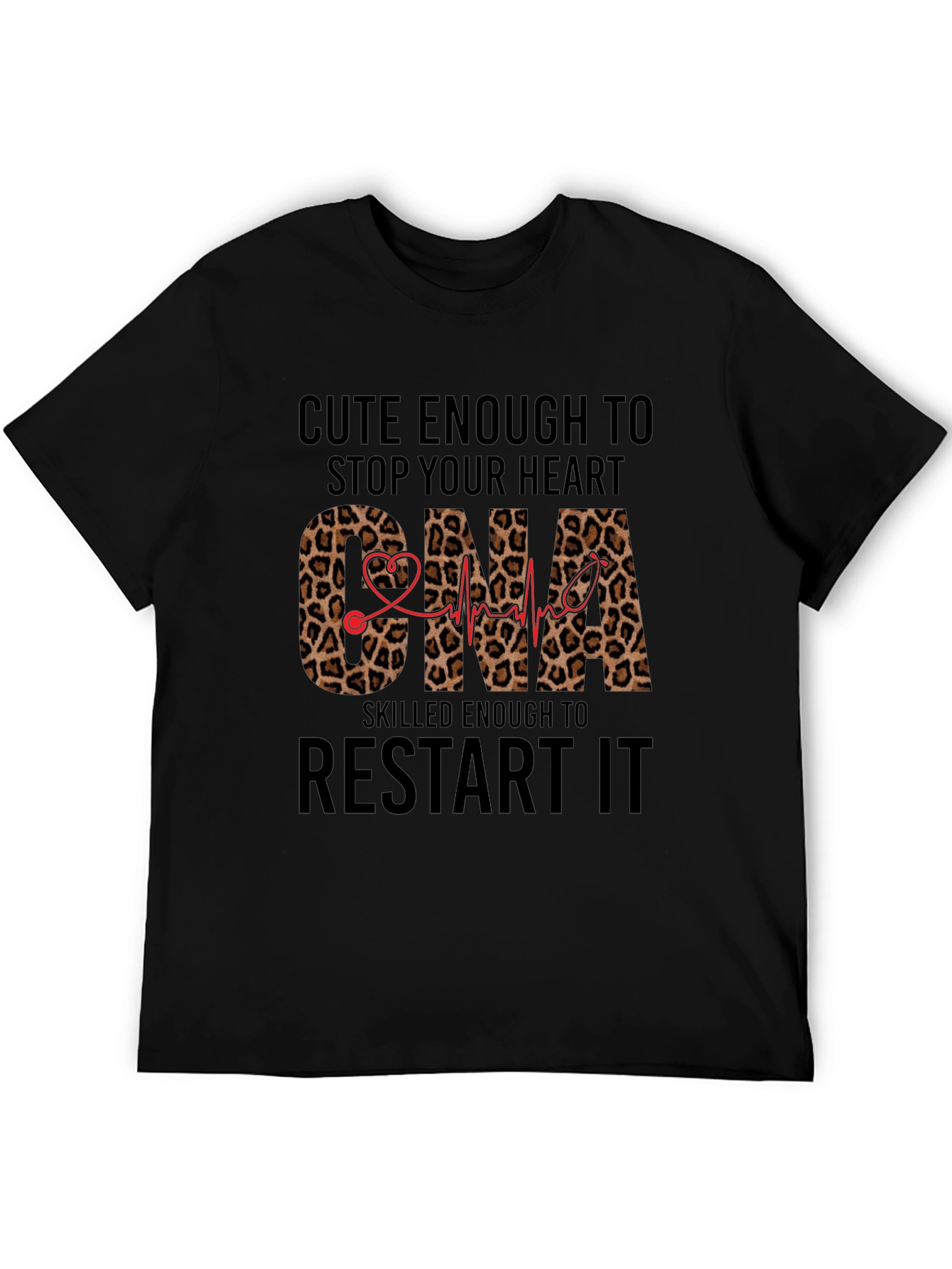 Cute CNA T-Shirt - Leopard Print Heartbeat