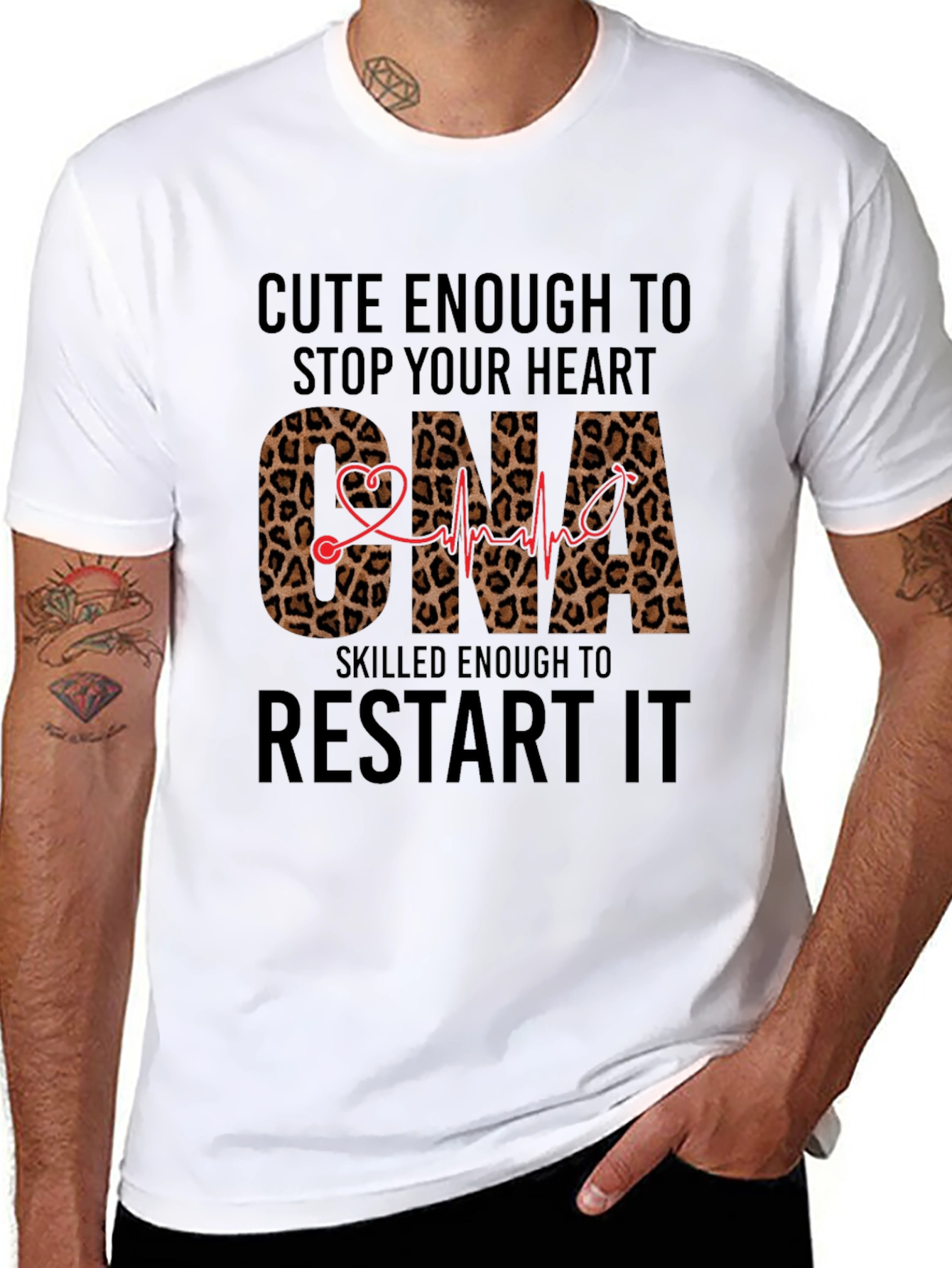 Cute CNA T-Shirt - Leopard Print Heartbeat