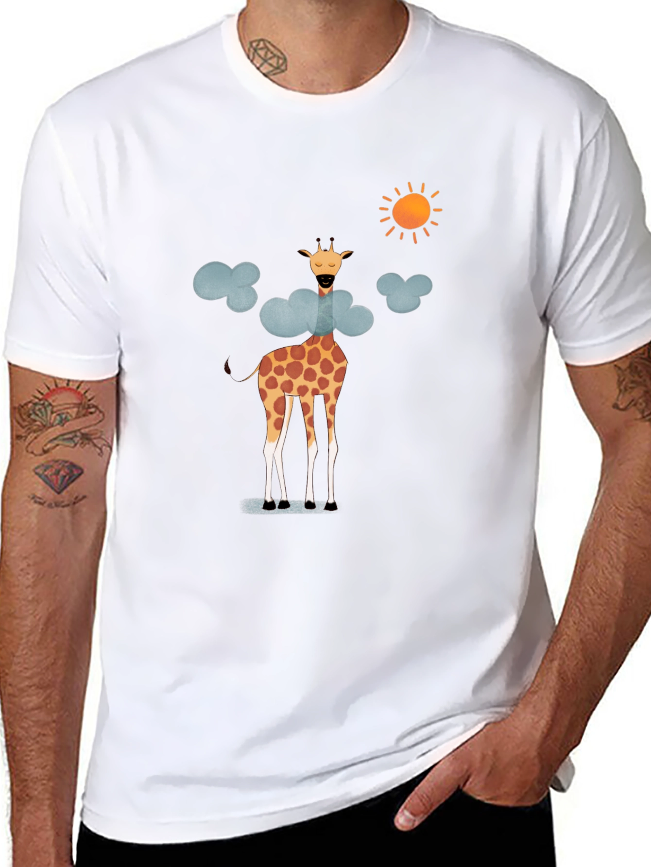 Giraffe in Clouds Graphic T-Shirt - Fun & Stylish!