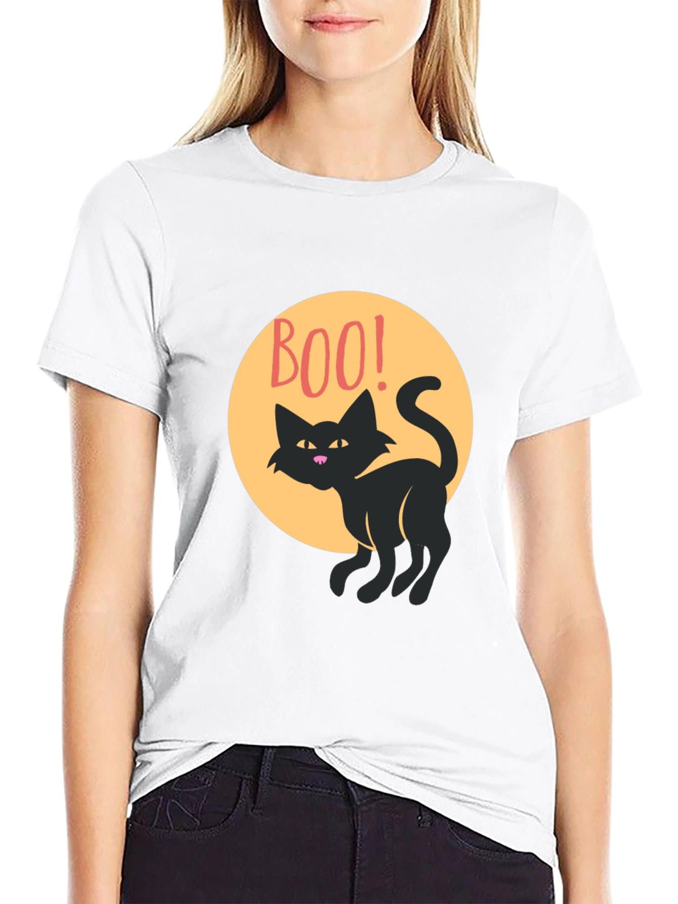 Boo Cat Graphic Tee - Spooky Season Style