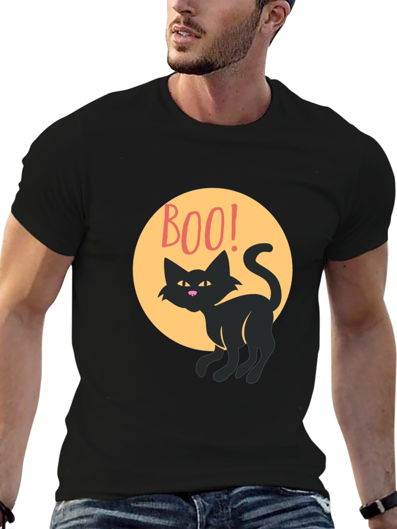 Boo Cat Graphic Tee - Spooky Season Style