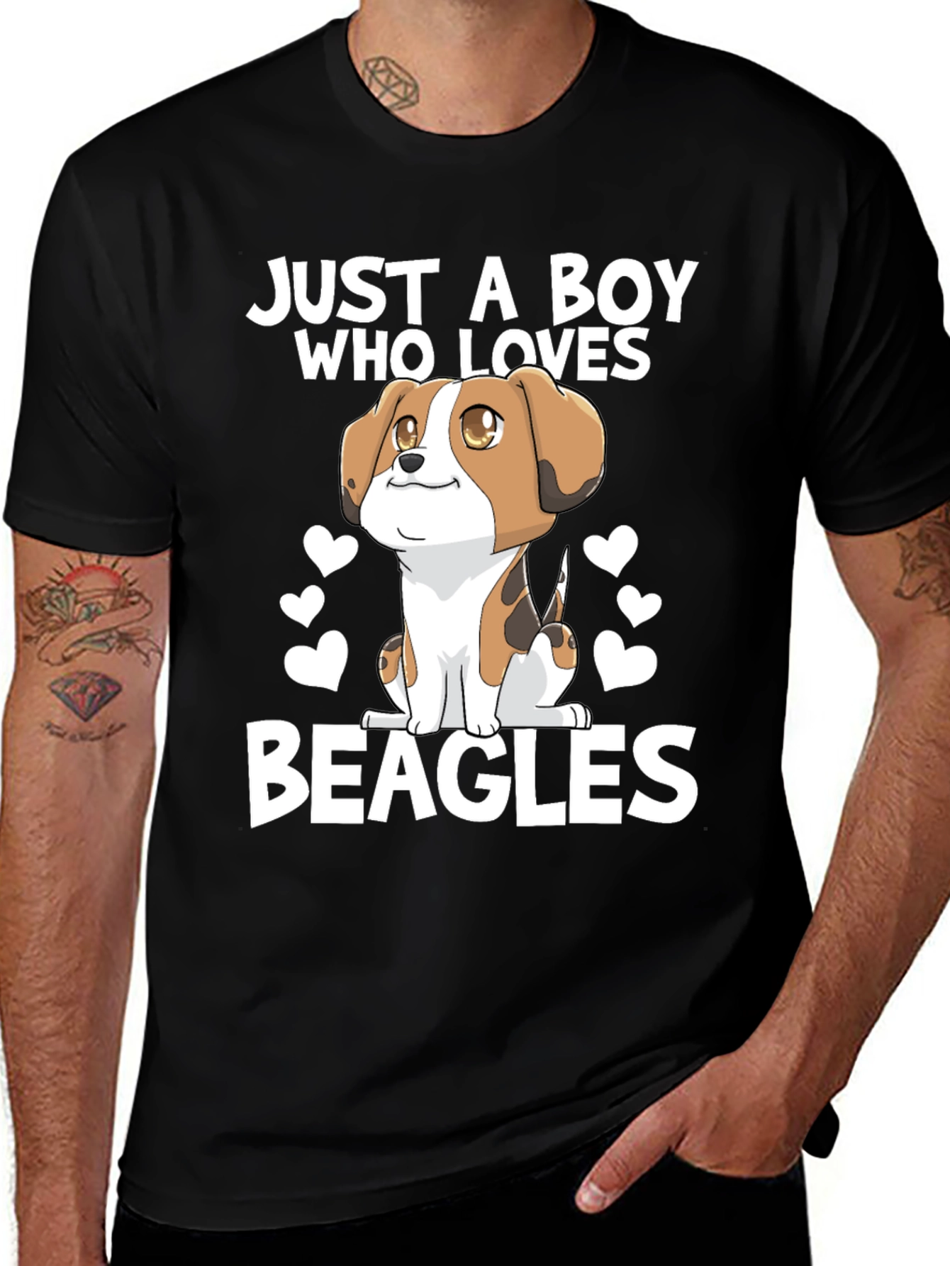 Boy Who Loves Beagles Black Graphic Tee