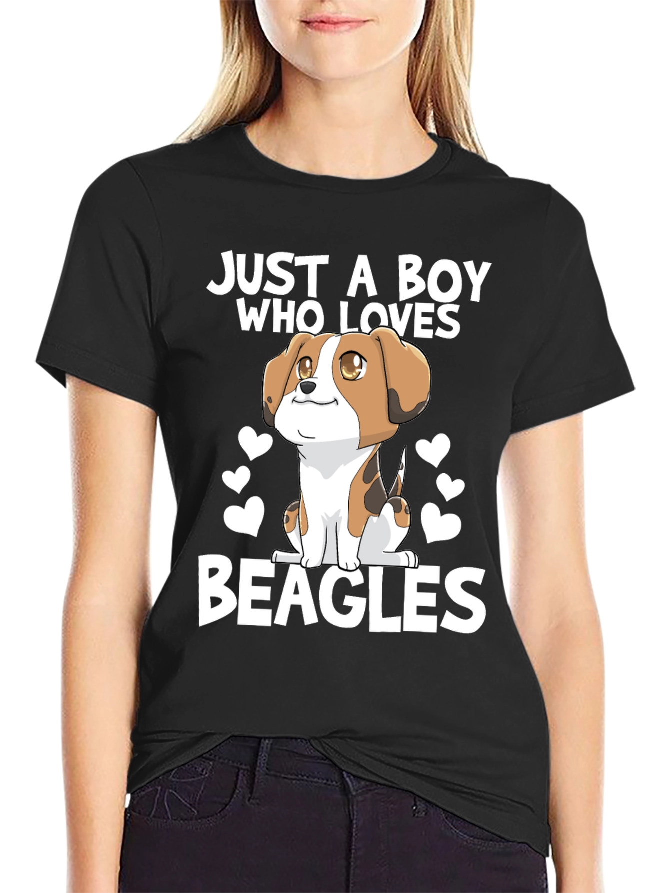 Boy Who Loves Beagles Black Graphic Tee