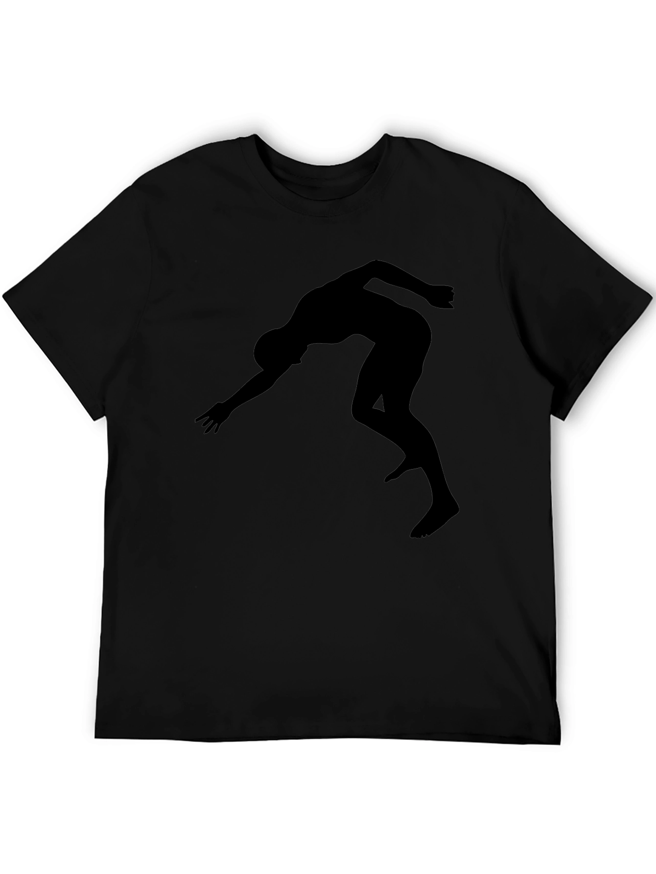 Athlete Silhouette Graphic Tee - Black Cotton T-Shirt