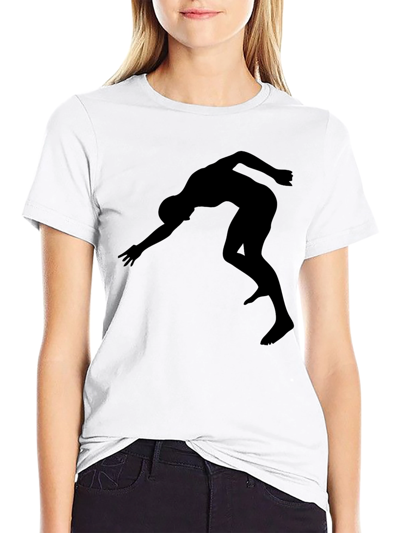 Athlete Silhouette Graphic Tee - Black Cotton T-Shirt