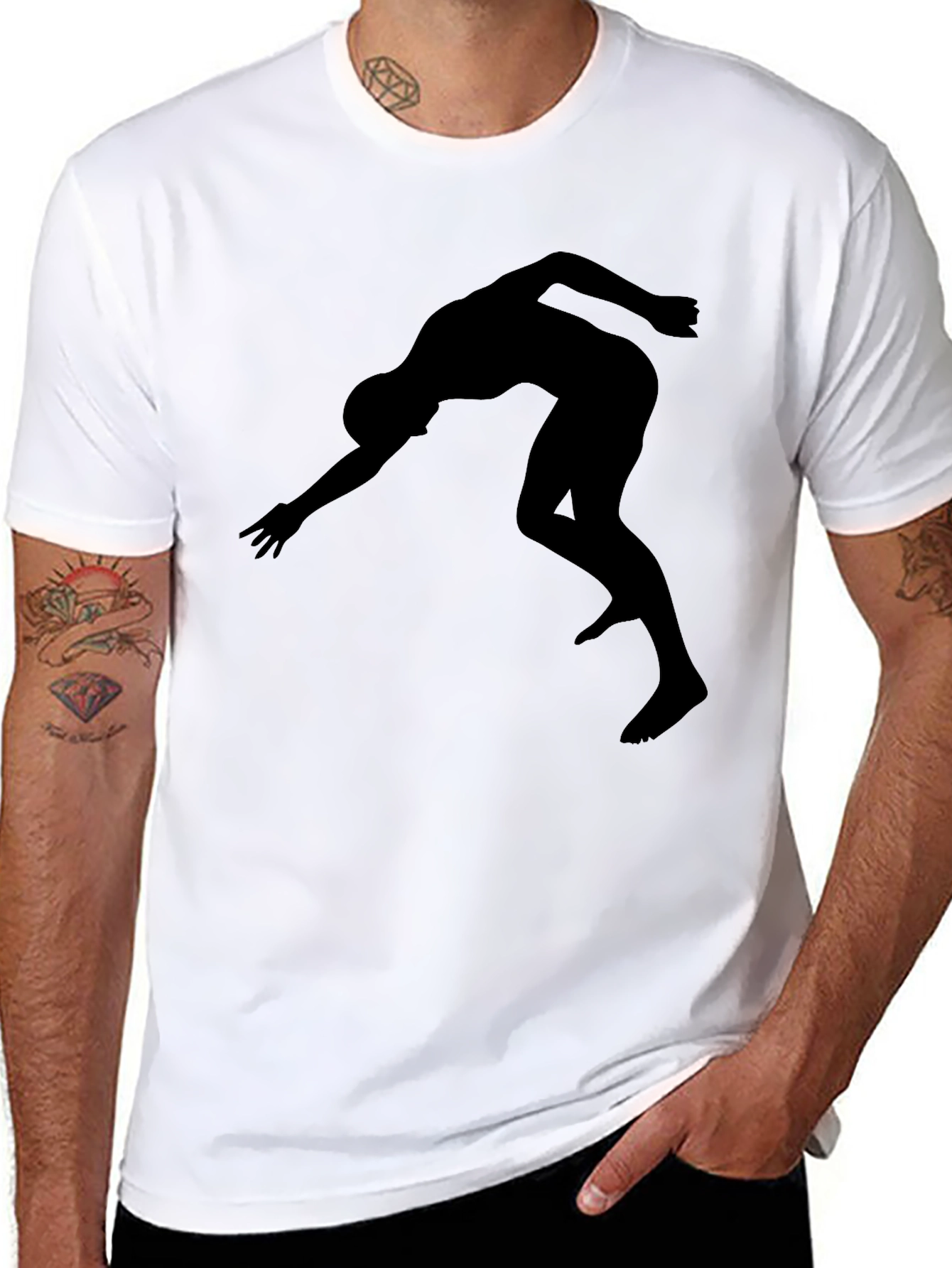 Athlete Silhouette Graphic Tee - Black Cotton T-Shirt
