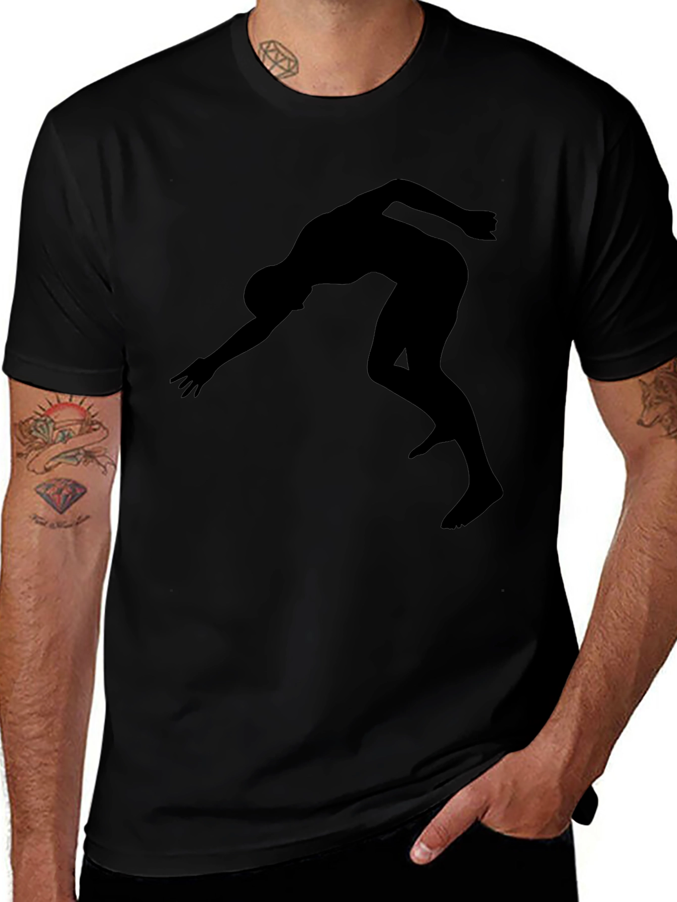 Athlete Silhouette Graphic Tee - Black Cotton T-Shirt