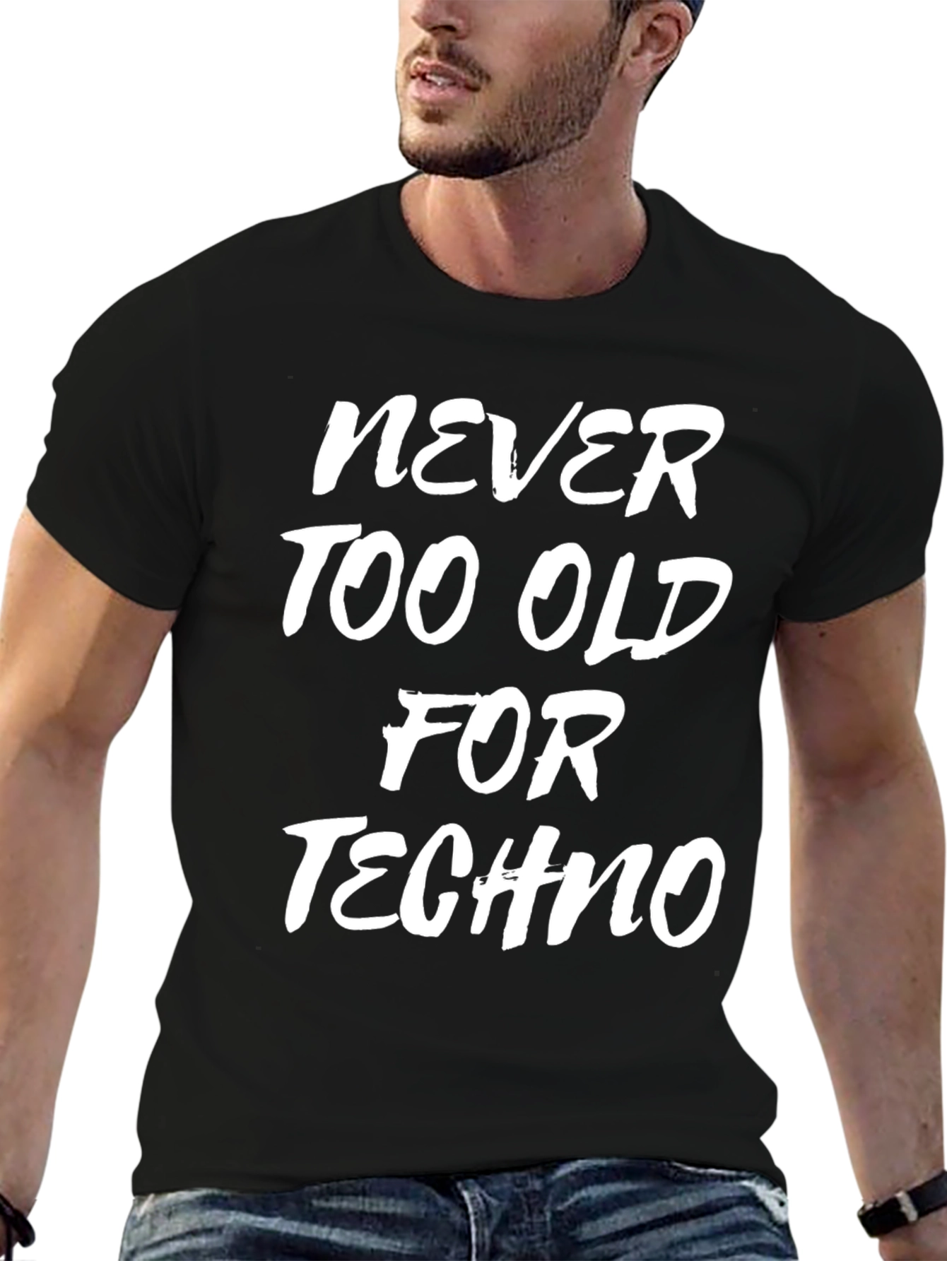 Never Too Old for Techno Black Graphic Tee
