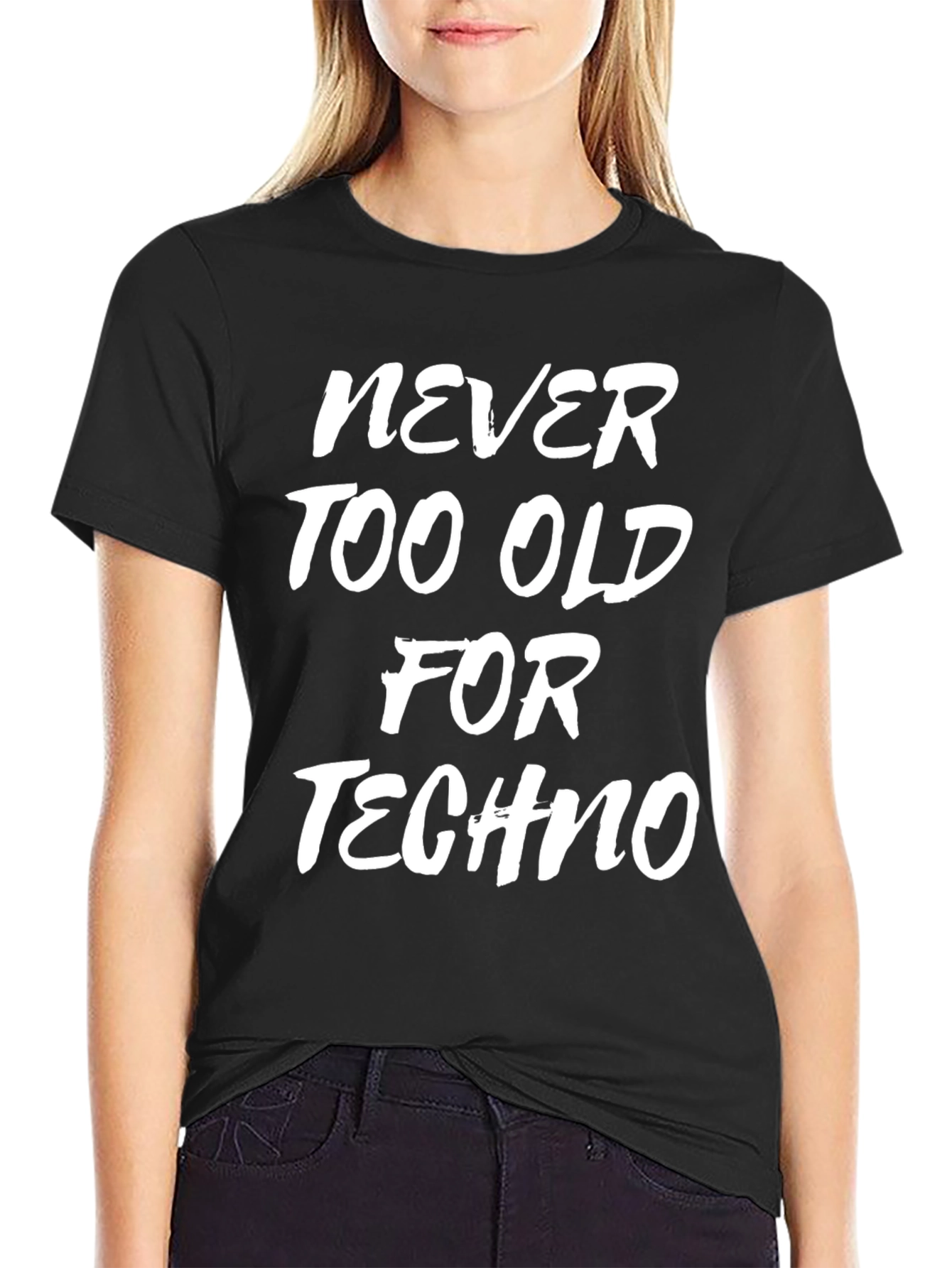 Never Too Old for Techno Black Graphic Tee